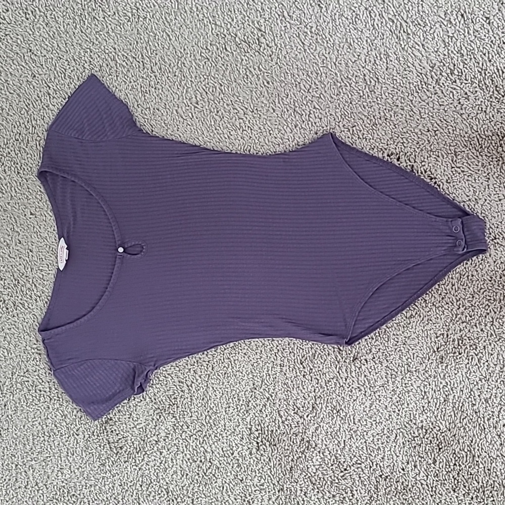 Purple Ribbed Scoop Neck Bodysuit